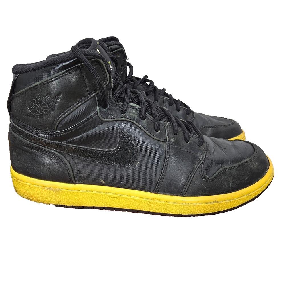 Air Jordan 1 High Strap Sneakers Mens‎ 9.5 Black Voltage Leather No Insoles*